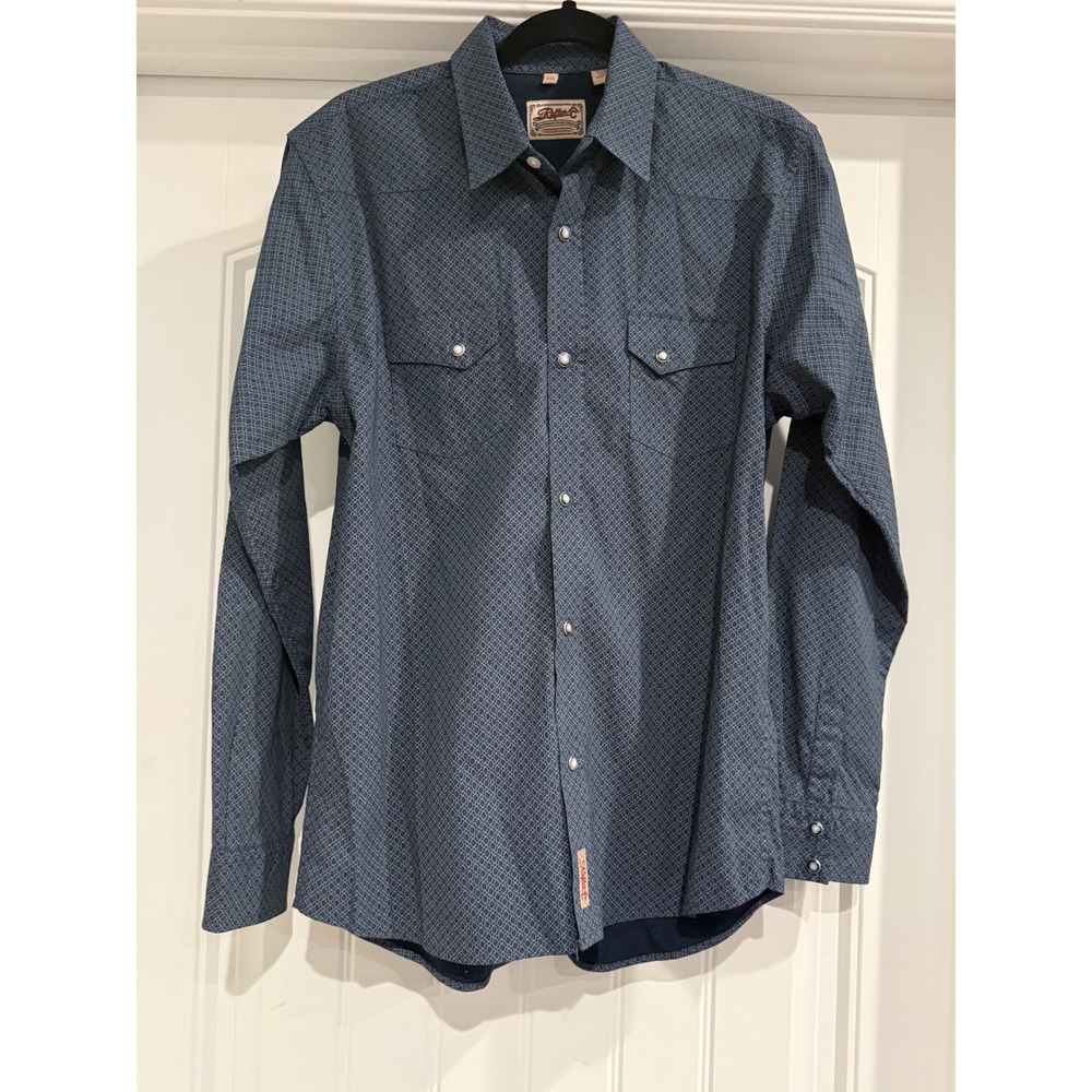Rafter C Cowboy Collection Mens XXL Blue Geometric Western Pearl Snap Shirt